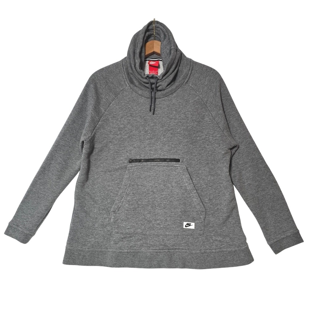 Nike Women Sweatshirt Charcoal Grey Cowl Neck Long Sleeve Pullover Size M